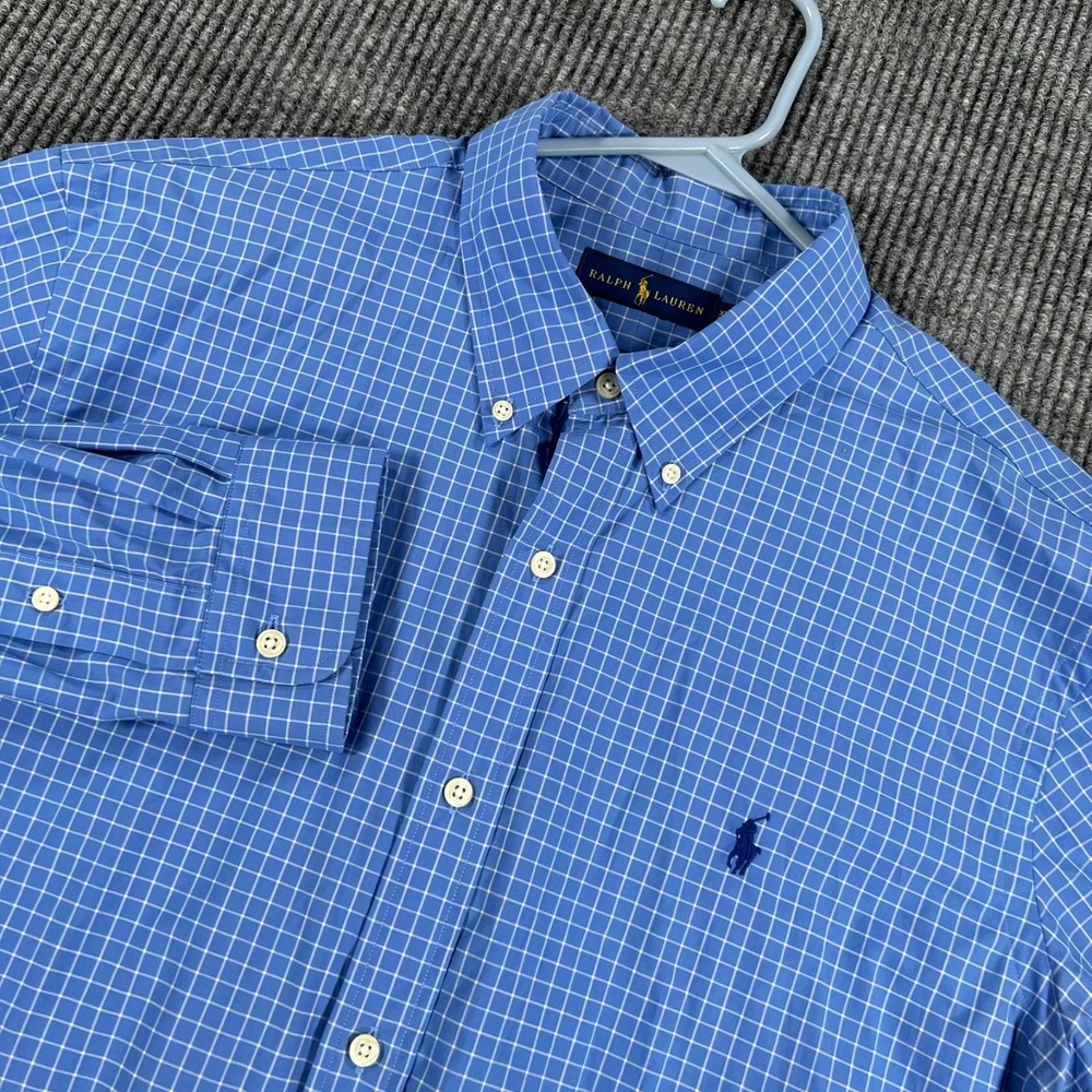 Ralph Lauren Shirt Mens XL Extra Large Blue Check Long Sleeve Button Down Pocket